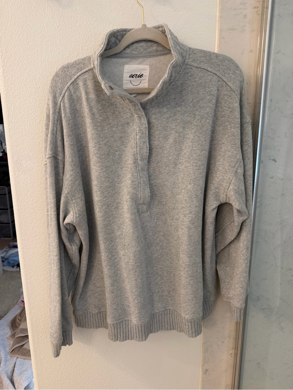 aerie Light Gray Zip-Up Mock Neck Sweater